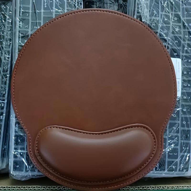1PC Ergonomic wrist rest faux leather gaming/office mouse pad - non-slip oval desk mat with rubber base, simple wrist rest.