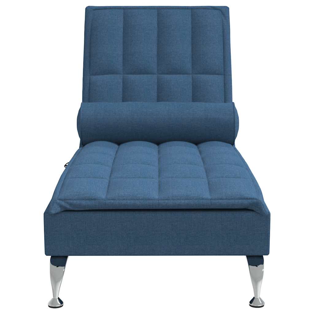 Massage Chaise Longue with Neck Roll Blue Fabric