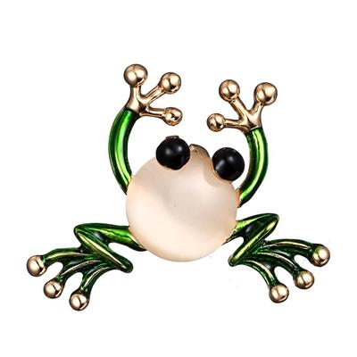 Vrouwen Creatieve Kikker Vormige Faux Parel Emaille Broche Pin Kleding Tas Decoratie Cadeau