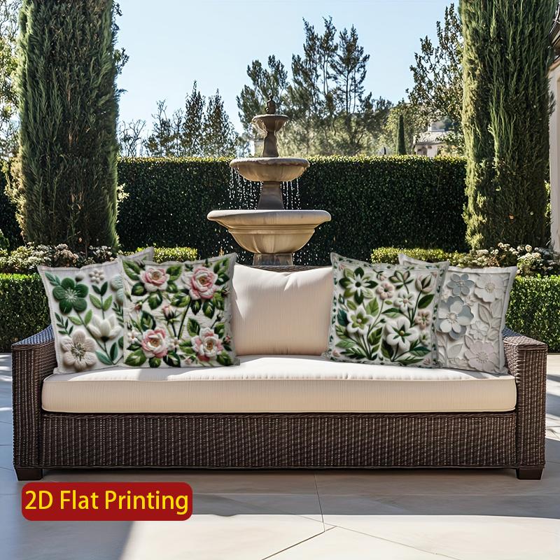 2D Floral Embroidered Pattern Pillowcase Decor Pattern Cushion Cover Suitable For Sofa Bedroom Car Pillow Cover