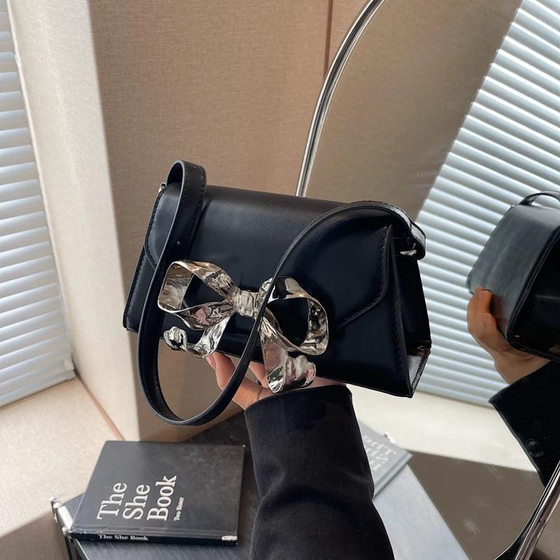 Spring and Summer Fashionable Bow Decoration Crossbody Bags For Women‘s Luxury Designer Solid Color PU Leather Shoulder Handbags