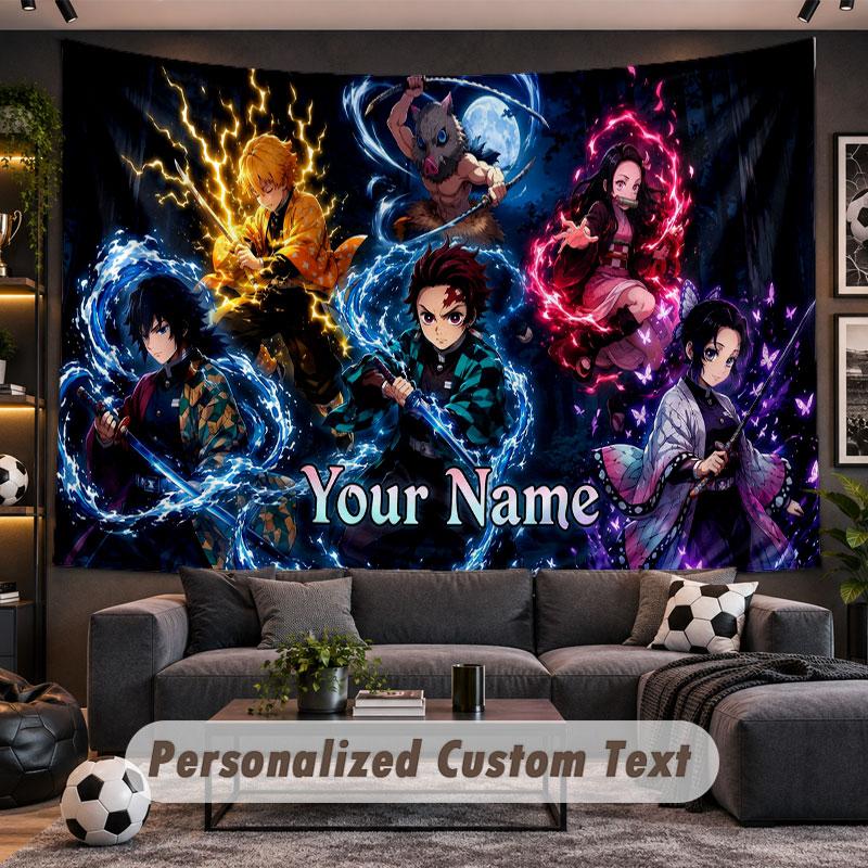 Wall Hanging Tapestry Custom NameDemon Slayer Pattern Personalized Printed Fabric Wall Decor