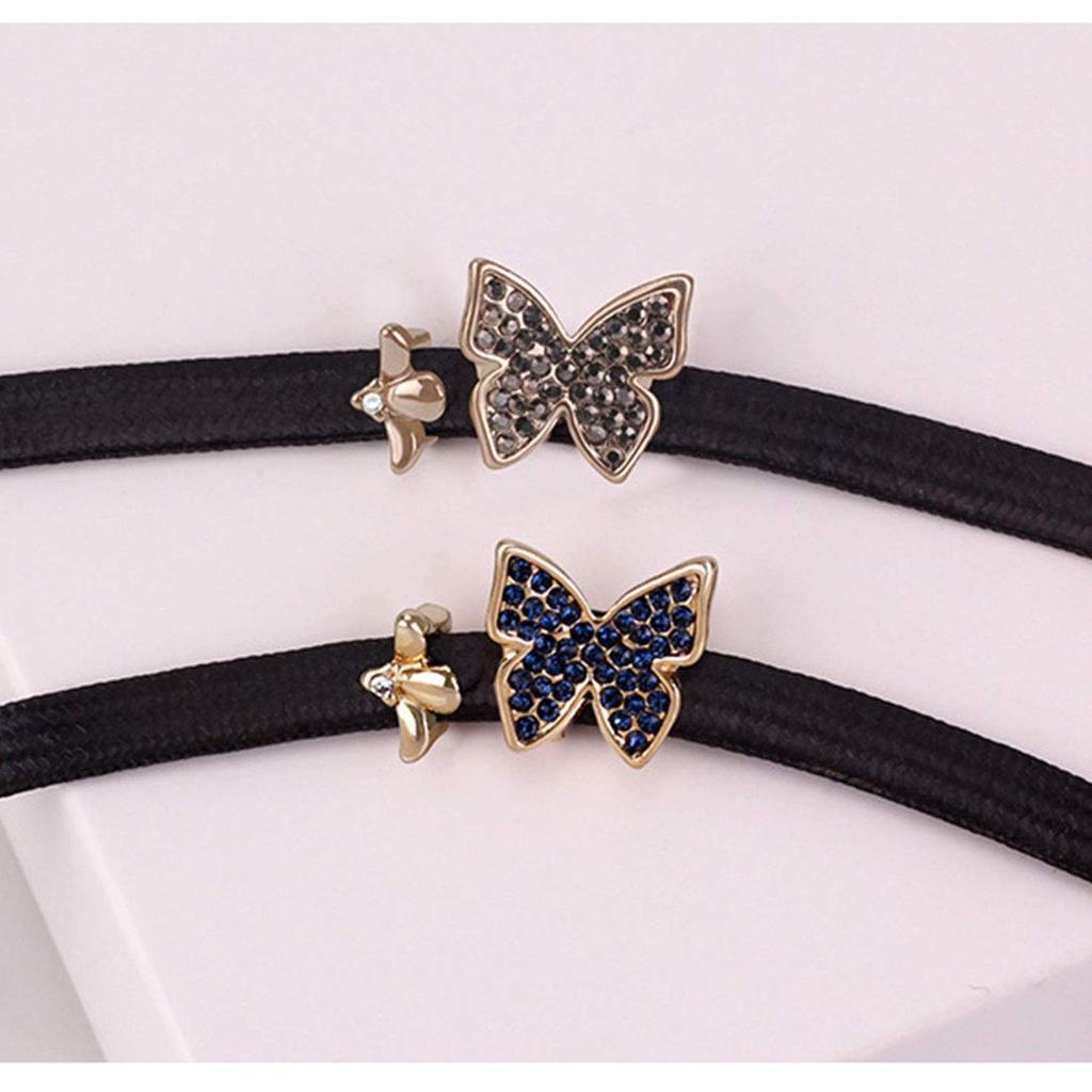 Rockyu Black Leather Collar Choker Necklace for Women, Featuring Zirconia, Gray Diamond, and Butterfly Motif. Adjustable Size. Nazar Boncuk Accessory.