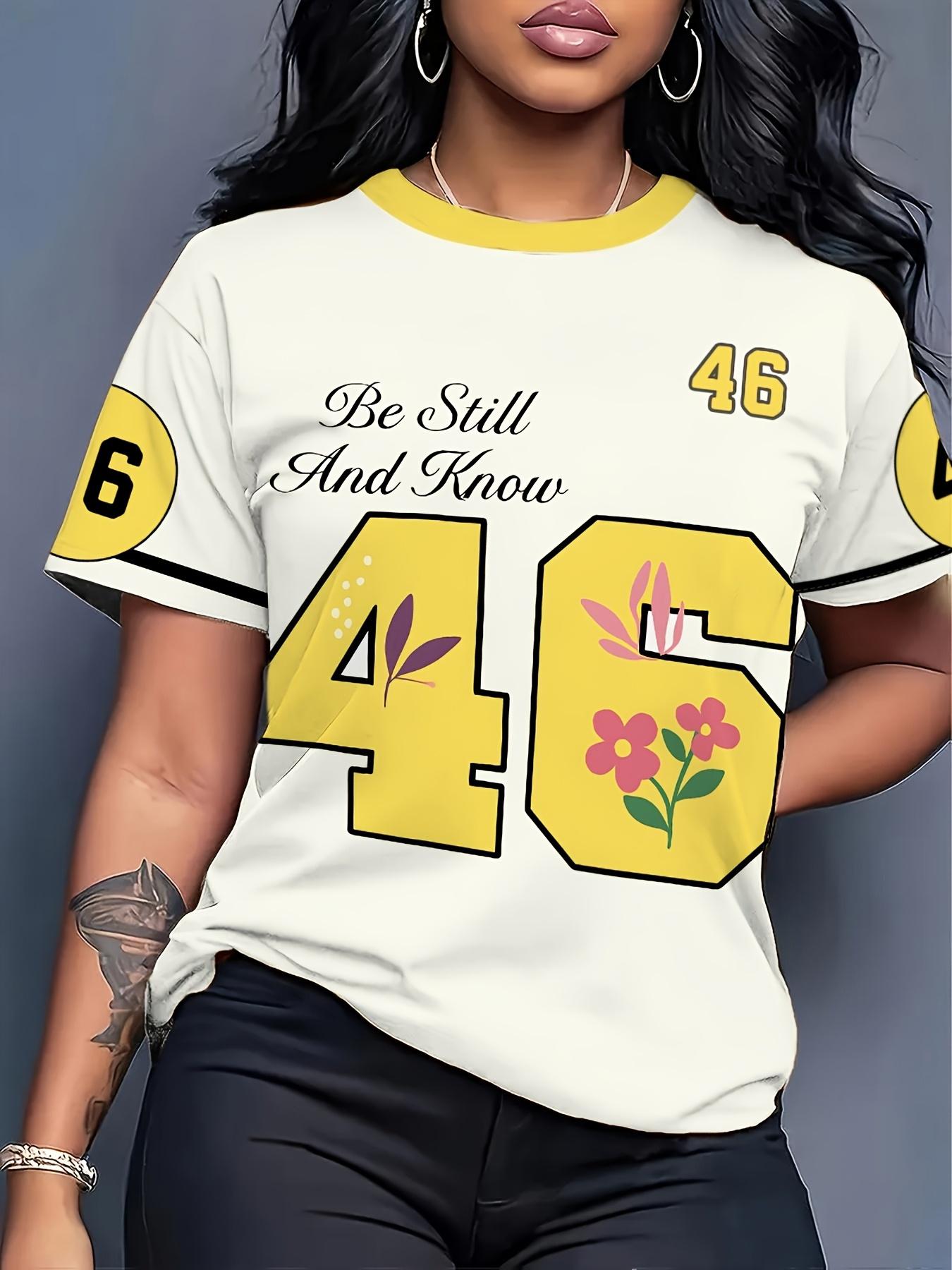 

;Be Still And Know; Slogan Floral Print No. 46 Jersey T-Shirt. And Bright Yellow Contrast Colors. Vintage Style. Everyday Short Sleeve. Essential for 2XL дубильная кора