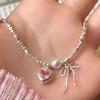 Stylish Ribbon Choker Necklace with Lovely Bowknot Tie Pendant and Gemstones Portable for Fashionable Occasions