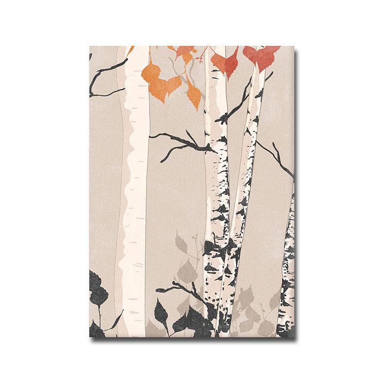 Silver Birch Boho Poster Red Leaves Art Print Abstract Botanical Canvas Painting Modern Wall Picture For Living Room Home Decor