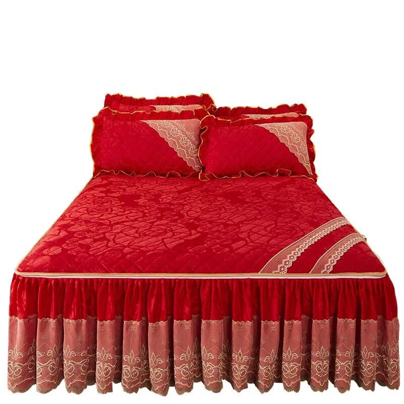 

AI WINSURE бархатная кружевная юбка с тиснением розы, наматрасник с застежкой-молнией, стеганое покрывало королевского размера, европейская роскошь 150x200cm 59x79inch
