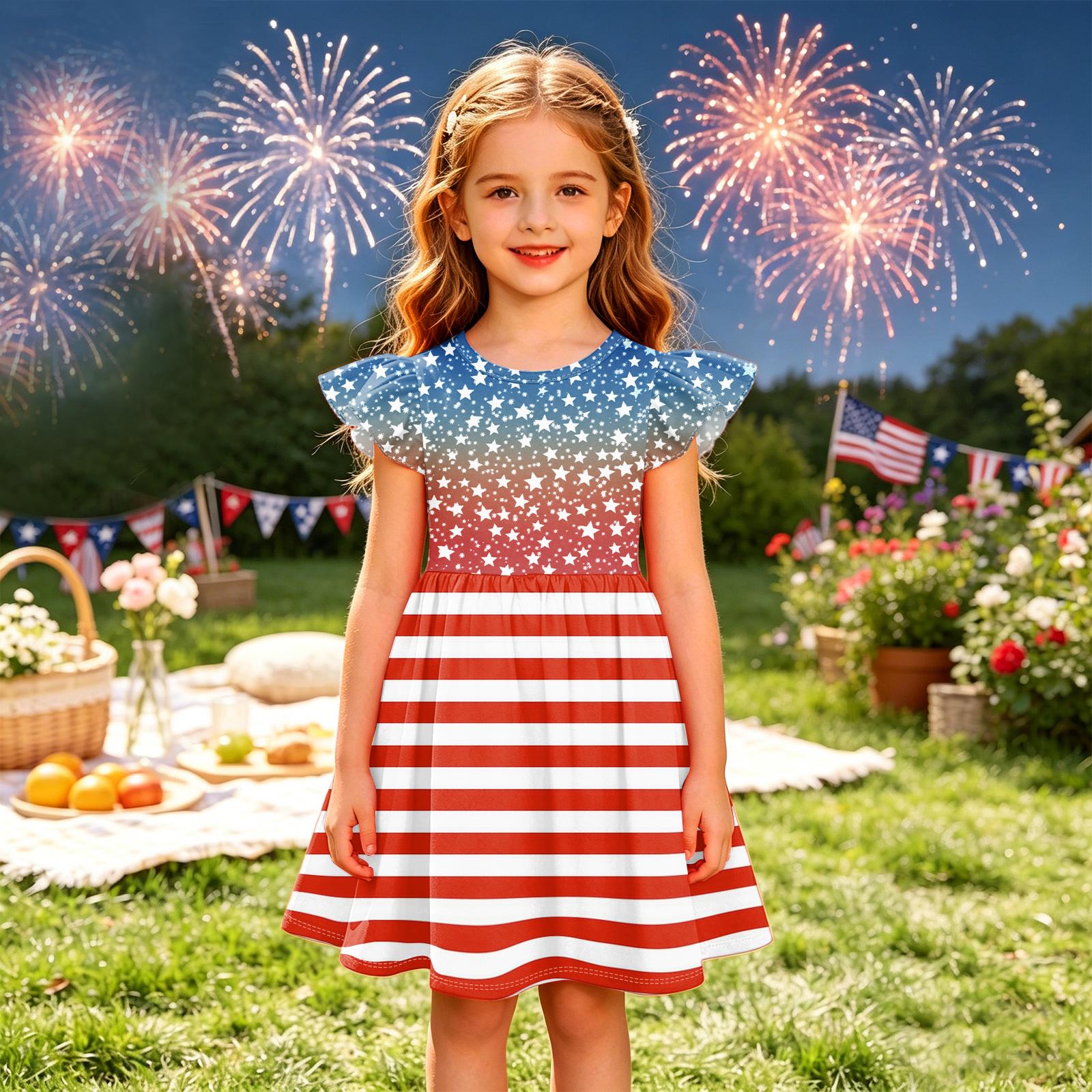 Girls  Summer Princess Dress - A-Line T-Shirt Dress Independence Day 120