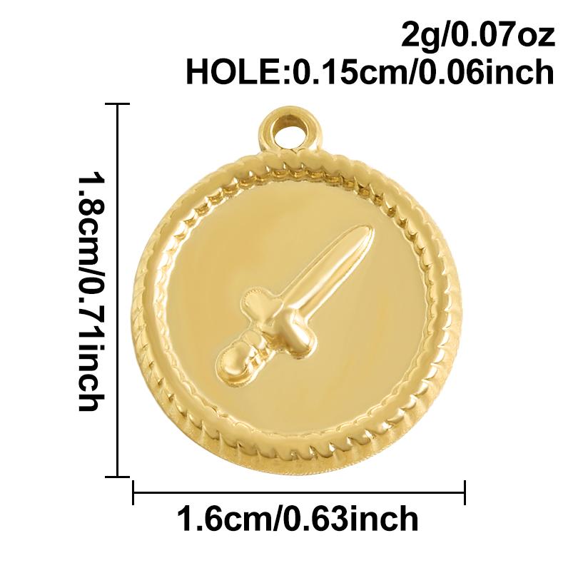 5pcs Pvd Round Charm Tool Wrench Sword Animal Stainless Steel Pendants For Jewelry Making Bracelets Keychain DIY Bag Charms Bulk