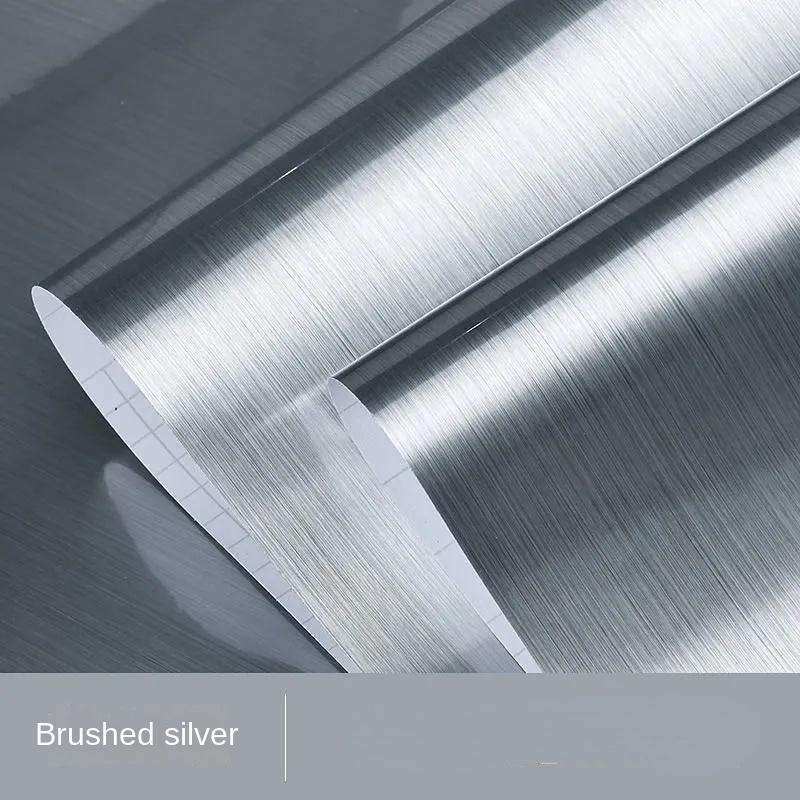 Metal Brushed Silver Decorative Wallpaper Peel And Film Stainless Steel Vinyl Waterproof Household Refrigerator Elevator Sticker