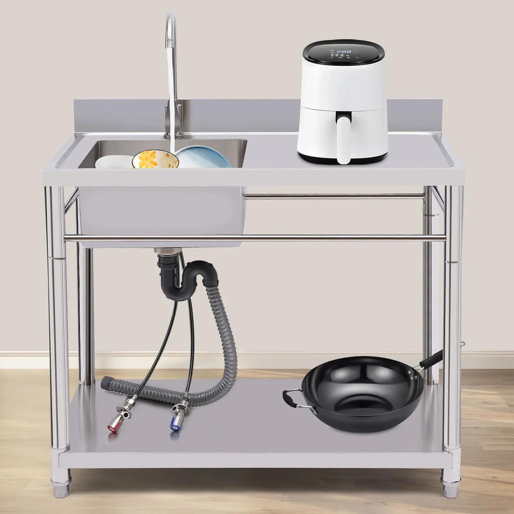 Stainless Steel Commercial Sink W/ Stand,Heavy-Gauge Utility Sink for Kitchen,Laundry (220LBS Capacity),Free Standing Prep Table
