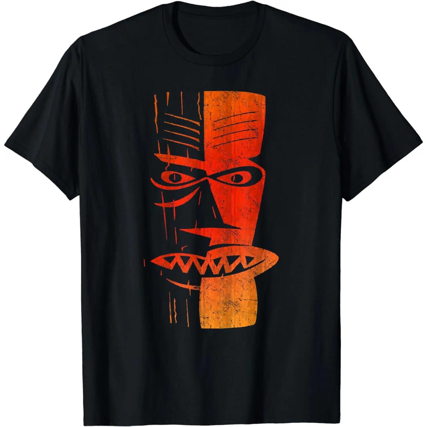 2026 New Tiki Casual T-shirt  Cool Retro Island Polynesian Tiki Head T Shirt Unisex Tops Graphic T Shirts Streetwear Ropa Hombre S чёрный