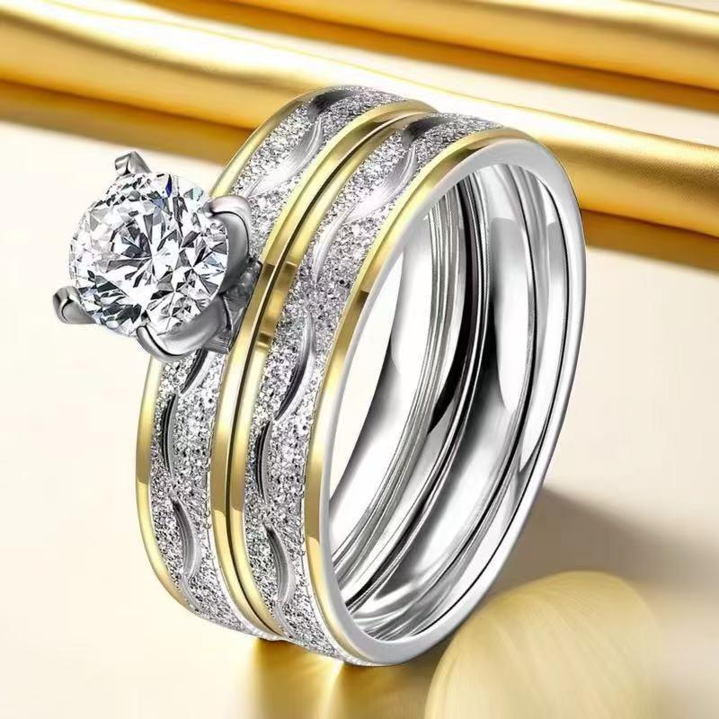 "Frosted Stainless Steel Couple Rings - Non-Fading Niche Design"