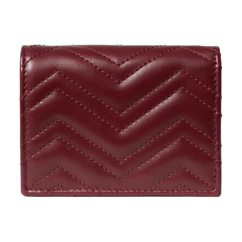 Gucci GG Marmont Marmont Gold Label Logo with Zipper Bi-fold Flap Quilted Leather Wallet Women's Burgundy