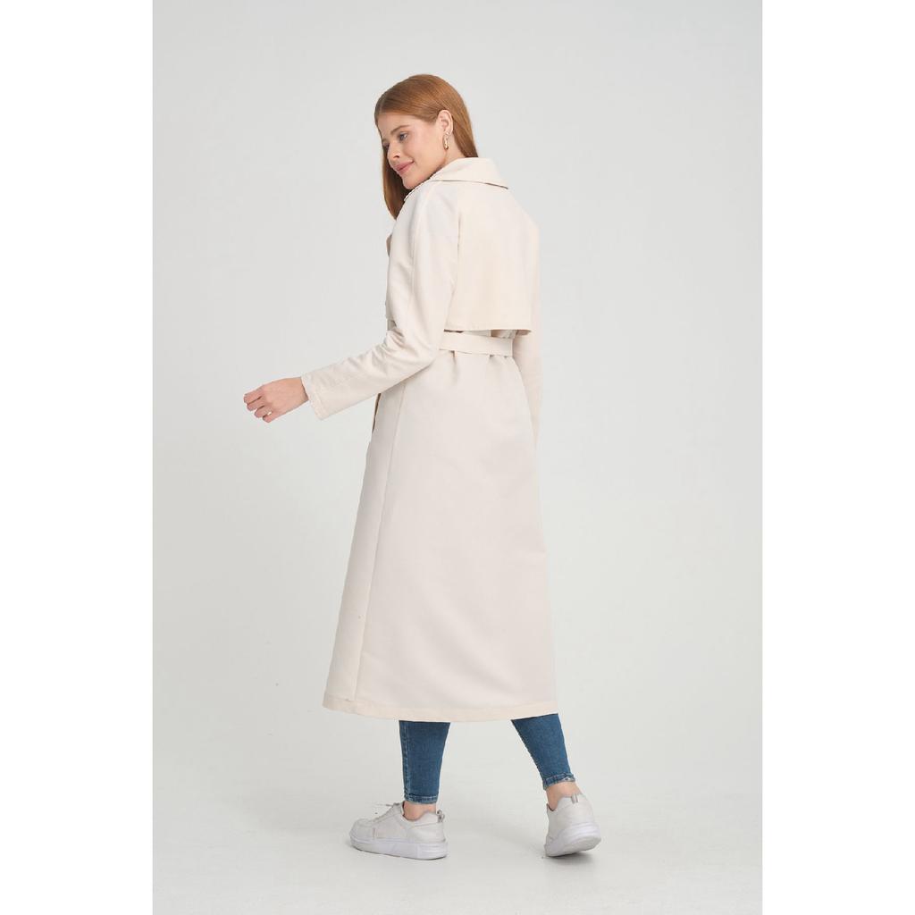 Raglan Sleeve Mid-length Double Breasted Trench Coat (120 Cm) Dark Beige 7558