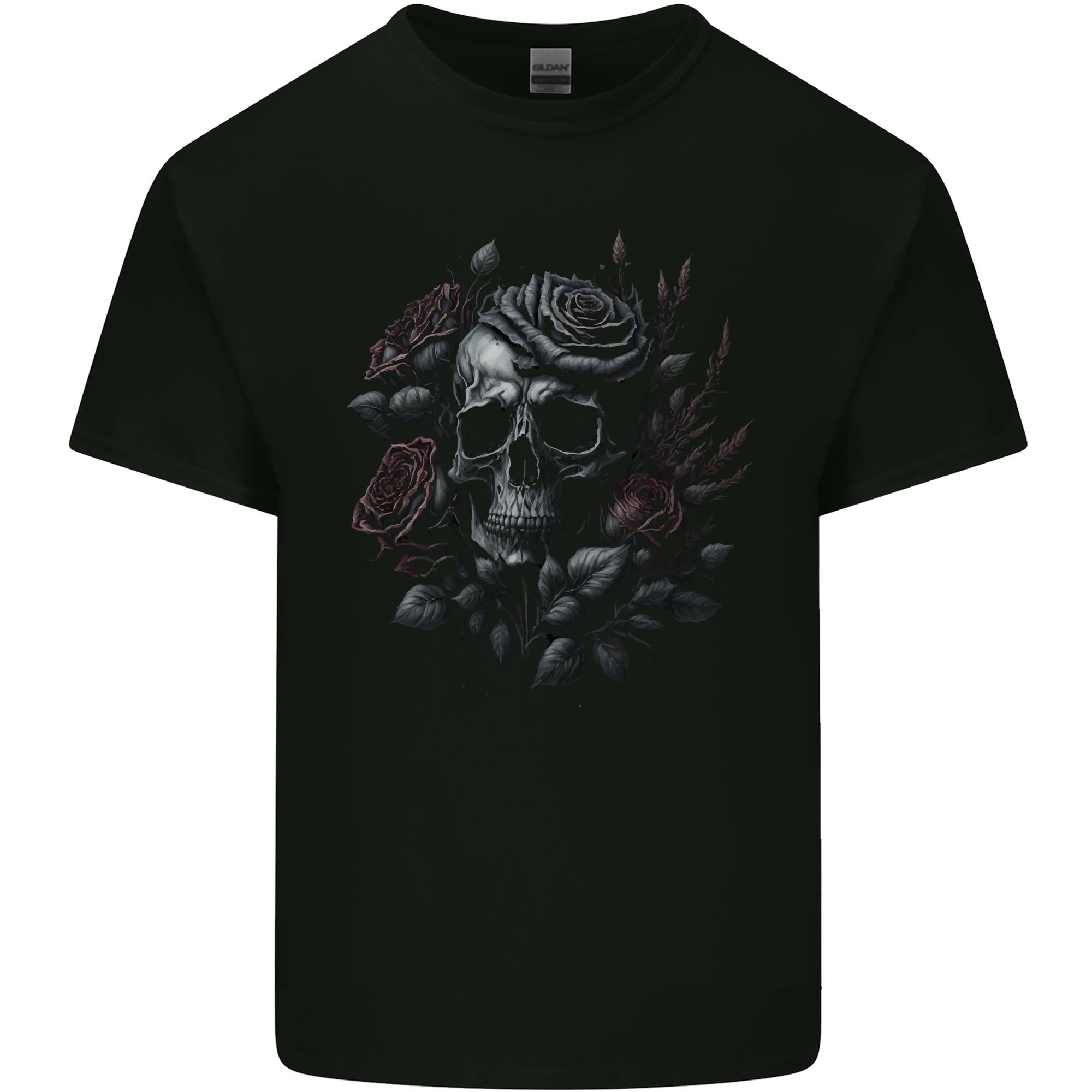 A Gothic Skull With Flowers Roses Unisexs Light Cotton TShirt S