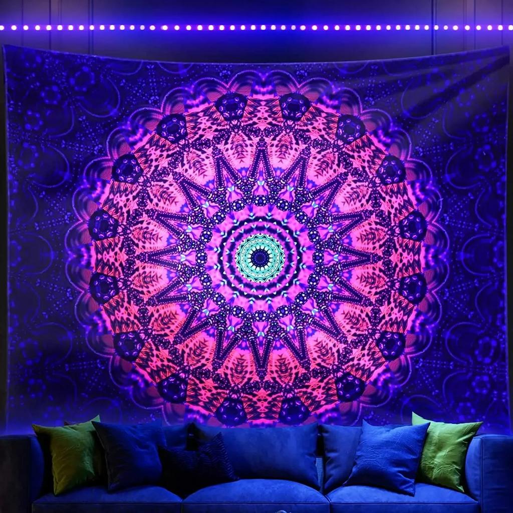 Fluorescent Tapestry Bohemian Indoor Decoration Requires Uv Light To Glow Yoga Meditation Wall Hanging Tapestry