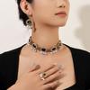 Bohemian Style Diamond-Set Colored Diamond-Set Fringed Necklace, Retro Court Style Earrings, Rings, Jewelry Set, Women