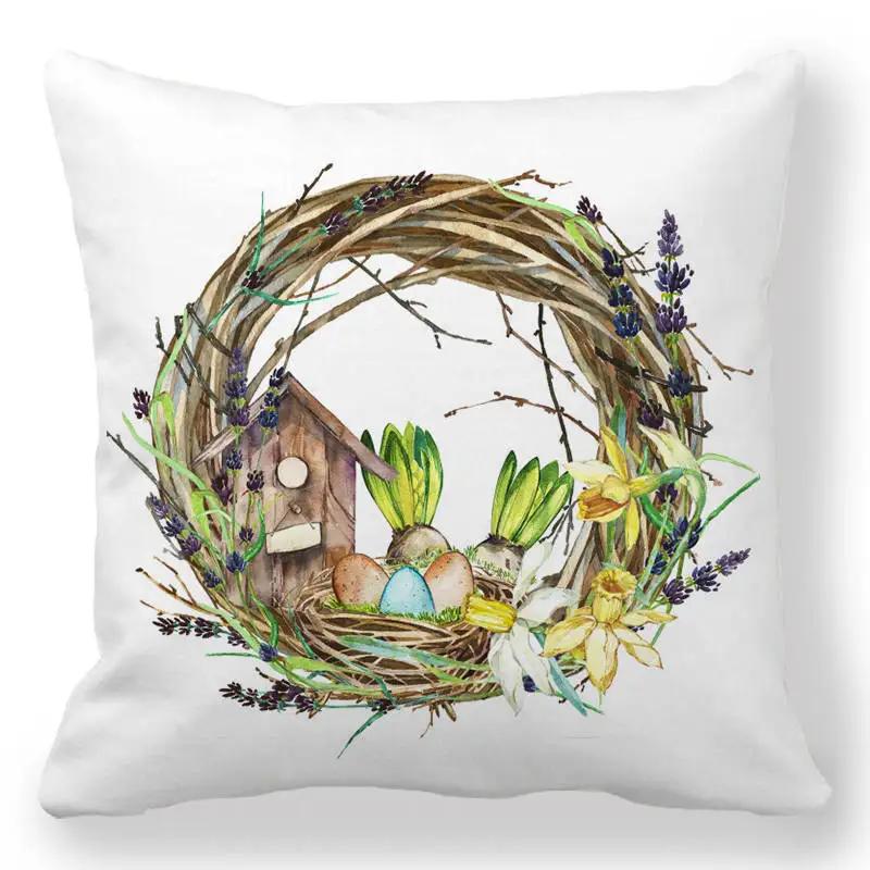 Easter Bunny Cushion Cover Easter EggHoliday Decoration Home Sofa Throw Pillowcase Easter Party Cushion Cover Square 45X45 Cm