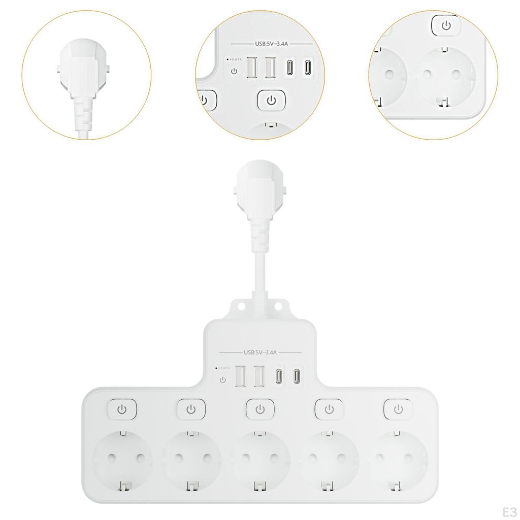 EU 250V AC Outlets Plug Power Strip Professional Multipurpose Travel Adapter Black