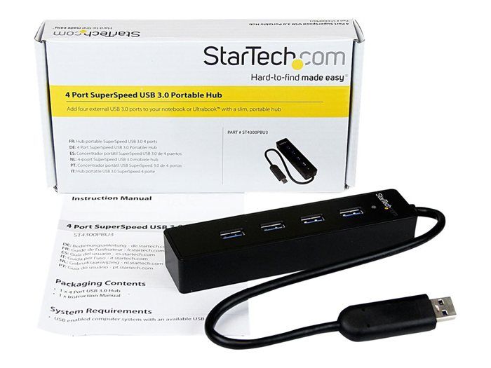 Hub USB 3.0 - StarTech.Com - ST4300PBU3 - 4 Ports - Câble Intégré - Noir