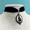 Gothic Black Cat Cameo Pendant Velvet Necklace