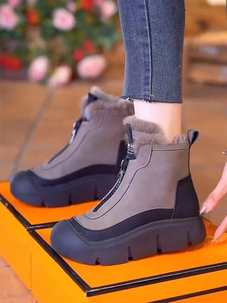 Snow boots women's 2025 winter new muffin platform short tube Martin boots velvet thermal cotton shoes casual short boots