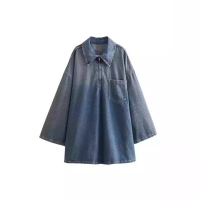 Neue Damenbekleidung Einfach Mode Vielseitiger Stil Revers Locker Denim-Kleid