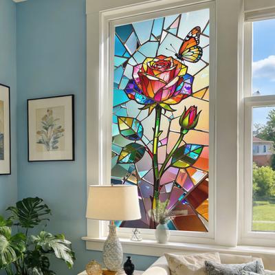 Vintage Geometric Window Privacy Film Waterproof Reusable UV Sun Blocking Glass Sticker Cover Decorative Frosted Stained Glass Static Cling