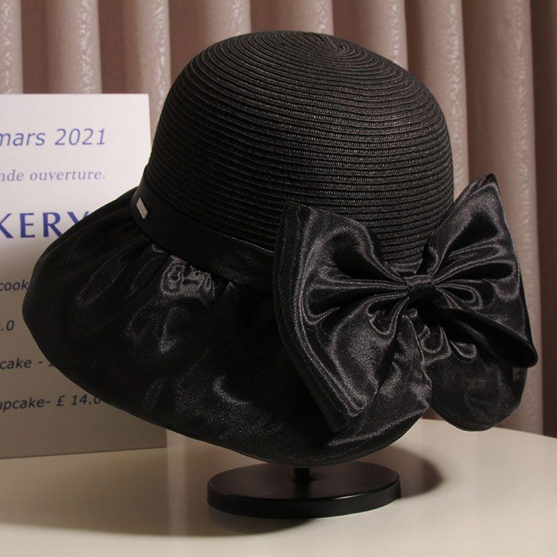 Bowknot Straw Hat Elegant Solid Color Sun Hats Style Summer Travel Beach Hats for Women