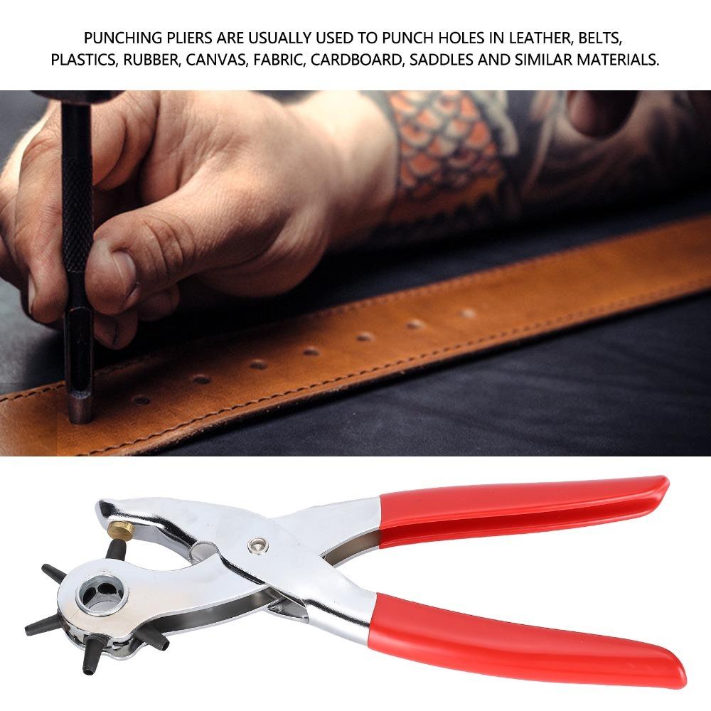 Red Handles Belt Hole Punch Plier Double-Leverage Mechanism Adjustable Rotary Watchband Hole Puncher Leather Punching Machine