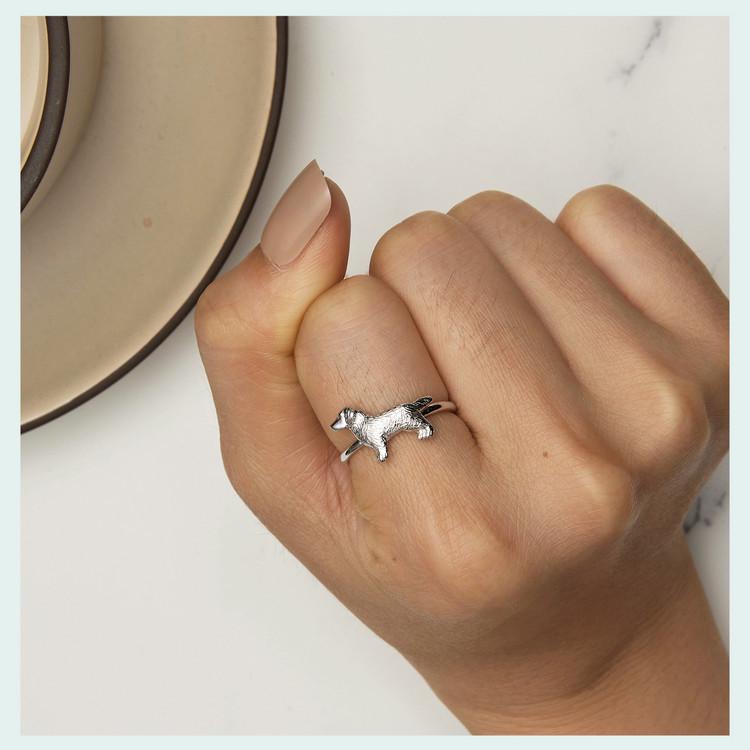 Yinziyun Cute Golden Retriever Puppy Open Ring - 925 Sterling Silver for Men & Women