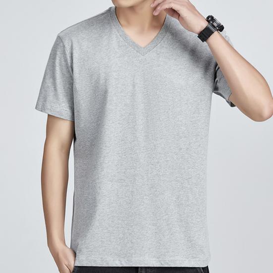 Men Tops Pure Color V-Neck Short Sleeve Tee Shirt Loose Fit Thin Breathable
