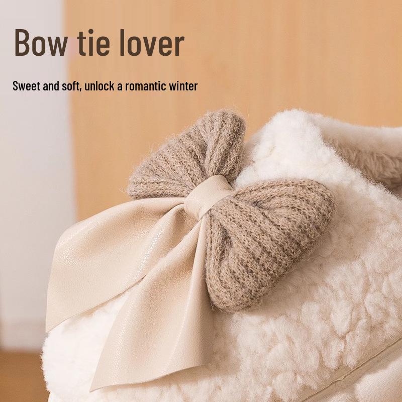 Women's Plush Cotton Slippers with Sweet Bow, Thick-Soled for Indoor Autumn/Winter 2026