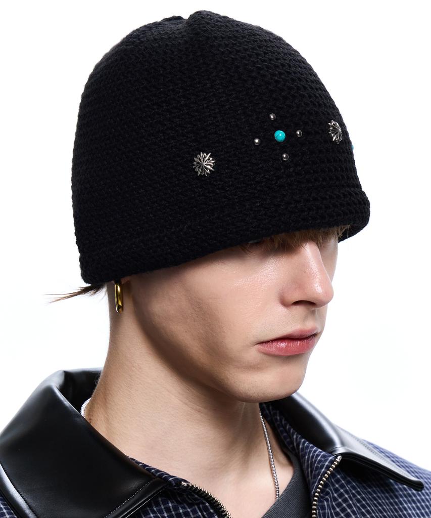 Aleseueseussi Sunburst Rivet Knit Beanie - Turquoise
