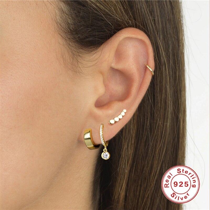 Skutečné stříbrné náušnice 925 pro ženy Minimalistické lesklé kruhové náušnice Kancelářské dámské módní šperky Boucle oreille femme