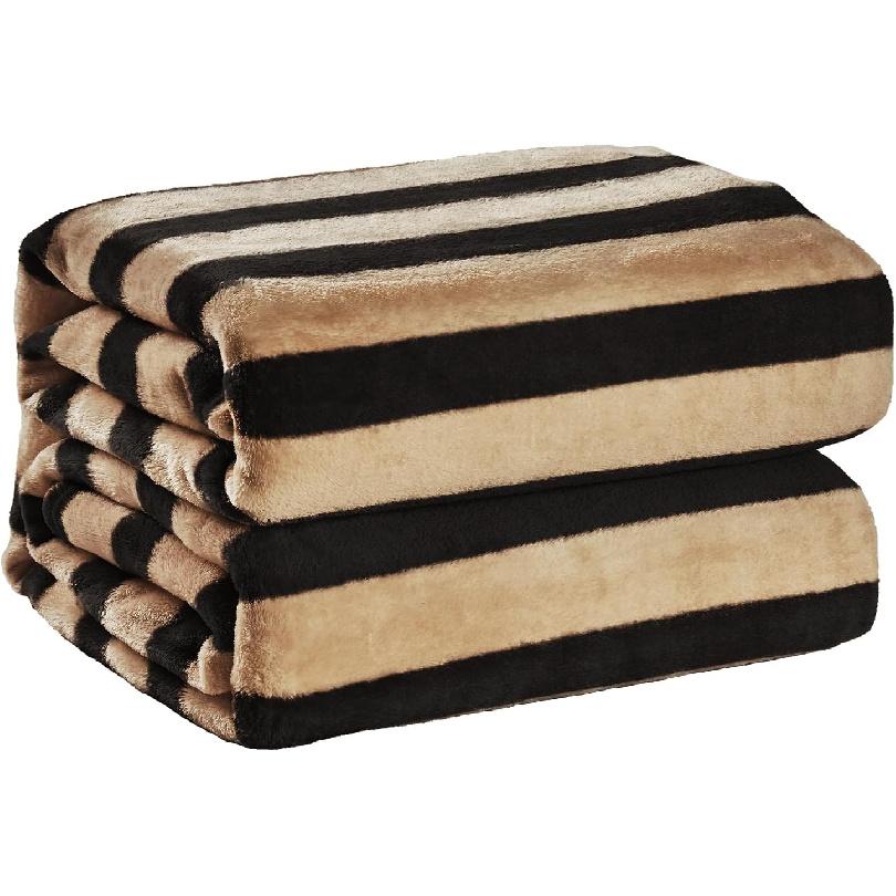FY FIBER HOUSE Striped Flannel Throw Blanket - Soft Cozy Striped Blanket for Couch, Sofa, or Bed - 50"x60", Black Brown, All Season Use