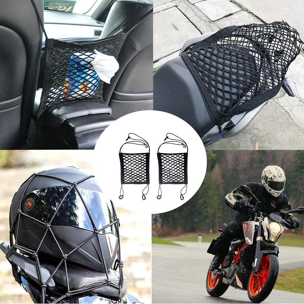 1/2PCS Double-Layer Mesh Pocket Storage Net for Car Trunk,Car Seat Back Net Bag, Cargo Net Hook For Motorcycle Helmet Storage