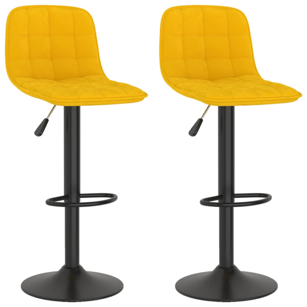 Bar Stool Set of 2 Yellow Velvet