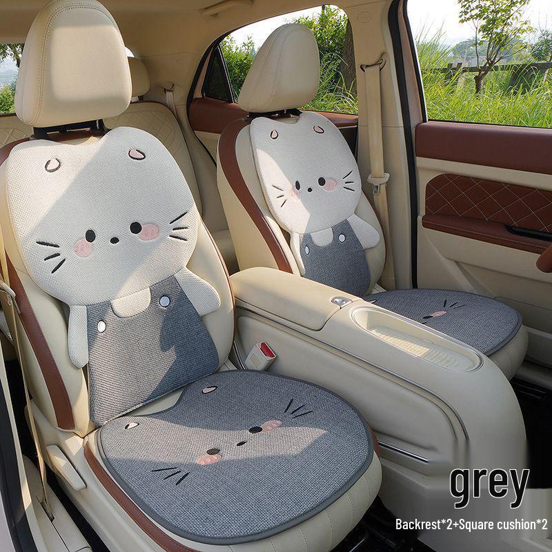 Leinen-Autositzkissen mit 3D-Kätzchenmotiv: Belüfteter, atmungsaktiver, kühler und hübscher Universal-Hut für Damen – perfekt für alle Jahreszeiten