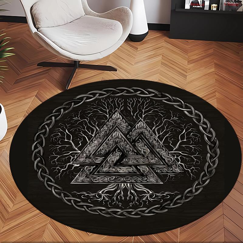 Valknut (1) Round Office Rug Decorative Floor Rug for Office Bedroom Living Room and Home Space