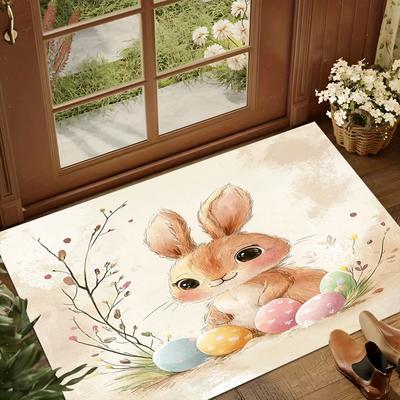 Tapete de Área com Coelho da Páscoa em Aquarela e Ovos, Tapete Decorativo Antiderrapante para Quarto, Sala de Estar, Quarto de Crianças, Decoração de Festival para Casa