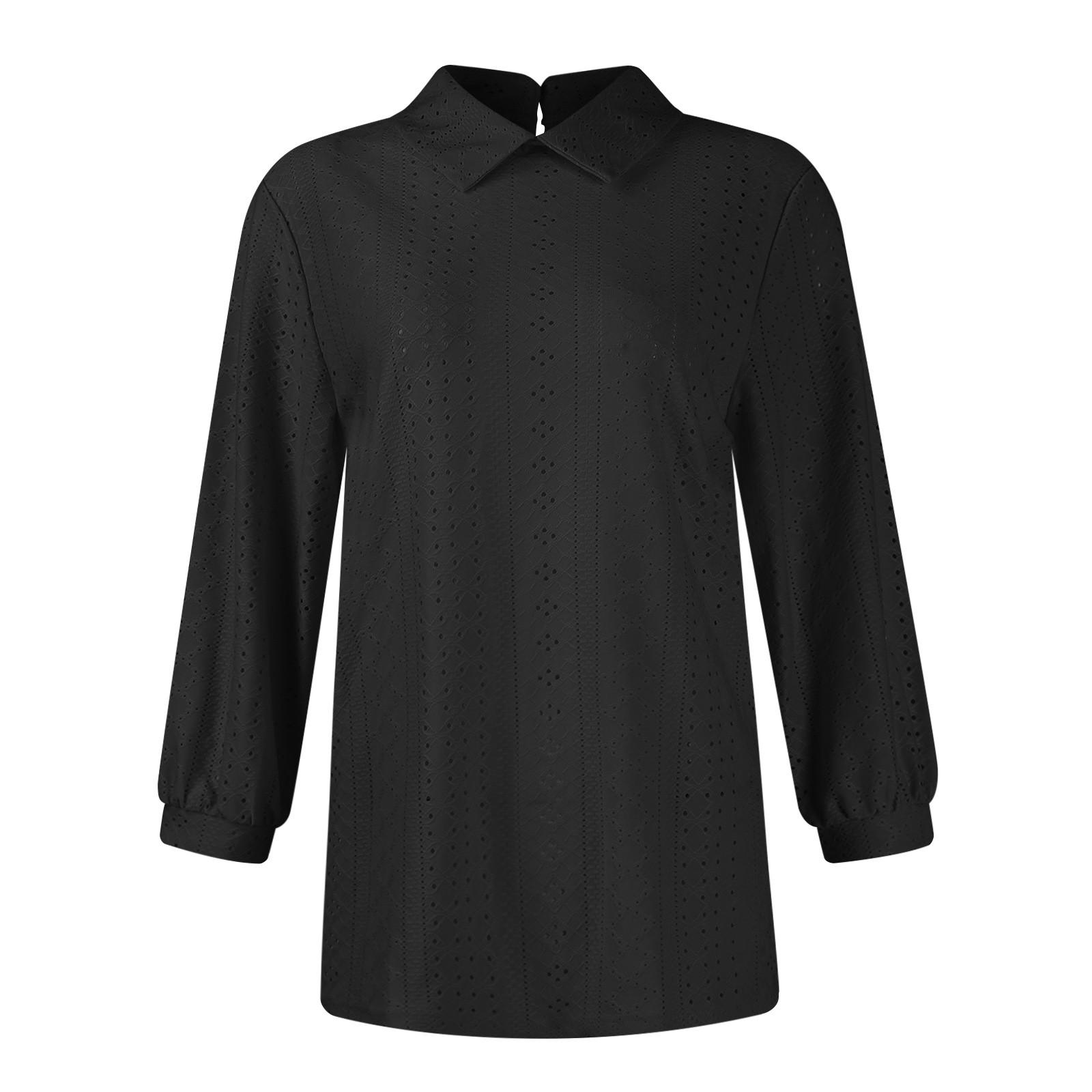 Рубашки на пуговицах для женщин с кружевным воротником и люверсами — фото 4