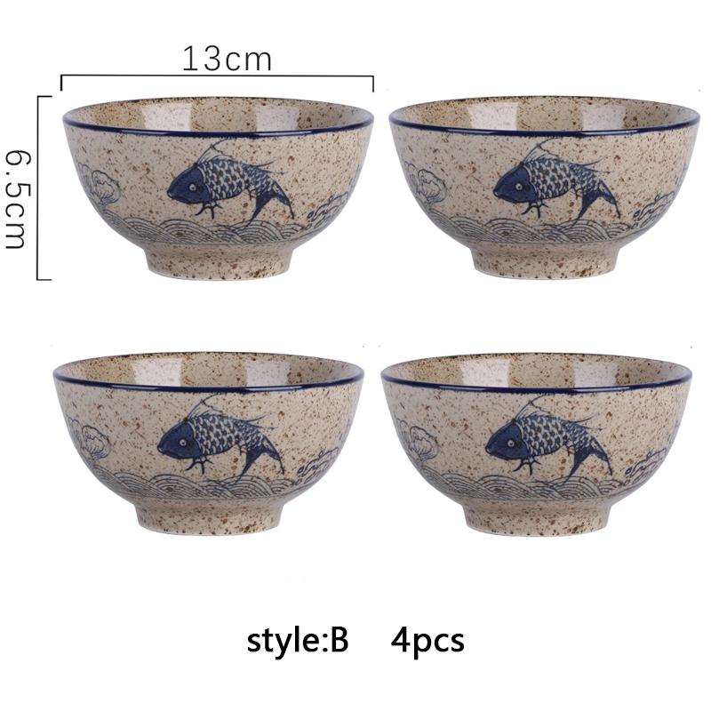 4pcs Ceramic Rice Bowl Set Cereal Soup Dessert Snack Bowl Kitchen Salad Serving Bowl Tableware Microwave Safe Japanese Style 5"