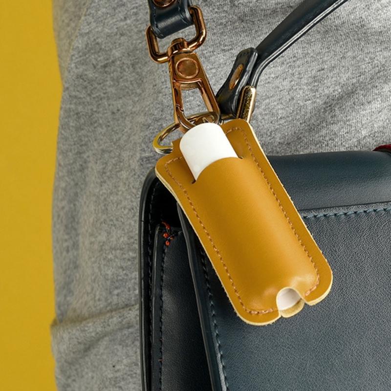 Lipstick Lip Gloss Bag Keychain Holder PU Leather Chapstick Pouch Keyring Portable Lip Balm Packaging Cover Key Chain