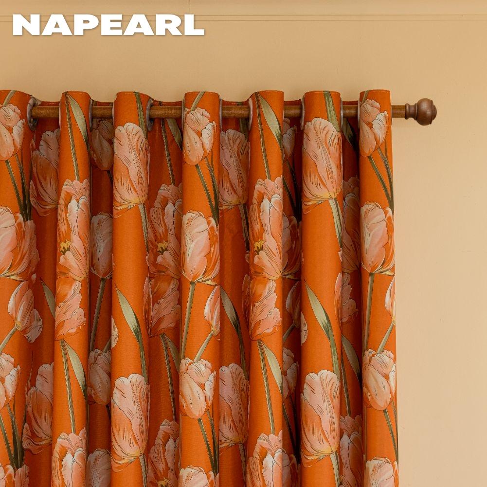 1PC NAPEARL European Style Orange Tulip Printed Curtains Fully Blackout Curtain for Bedroom Living Room Balcony Window for Home Decor