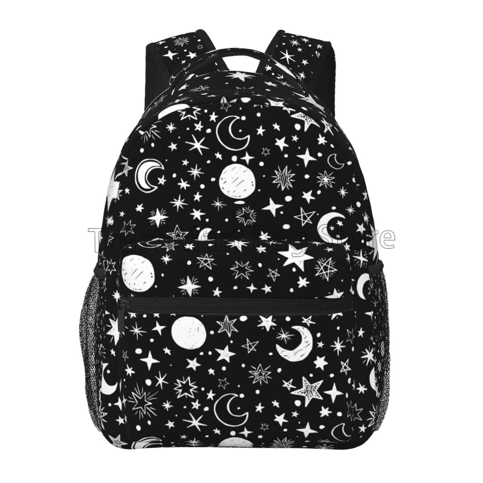 Handdrawn Stars and Moons Laptop Backpack for Boys Girls School Book Bag Travel Hiking Camping Daypack with Multiple Pockets