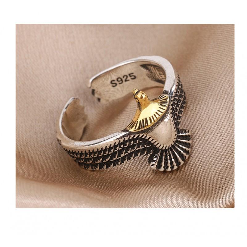 Adjustable Open Ring With Eagle Motif Vintage Style Unisex Copper Plated Geometric Statement Jewelry