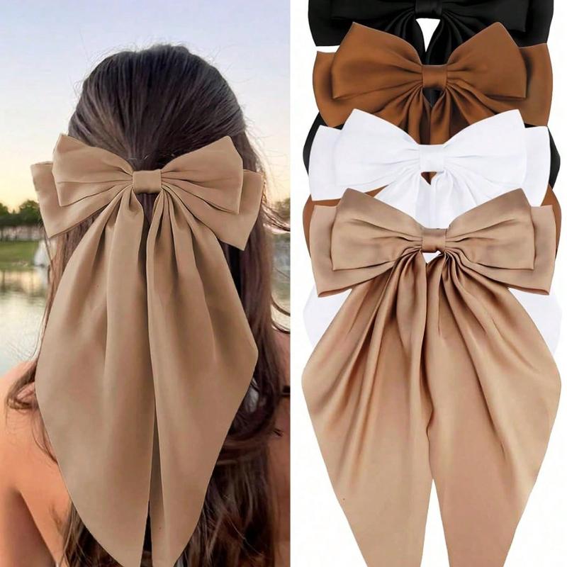 4Pcs Hair Bows Clips For Women, Black Bow White Bow Pink Bows Bow Hair Clips For Women Ribbons Bow Barrettes Satin Hair Bows Long Tail Clips