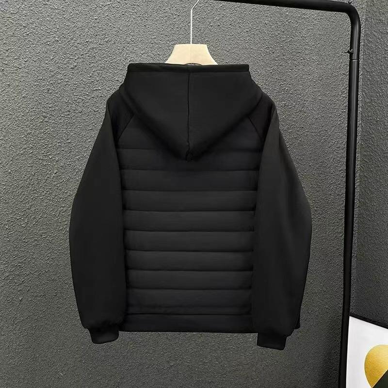 Zimní móda Pánský bavlněný kabát s kapucí - Volný, Ležérní, Jednobarevný se švy